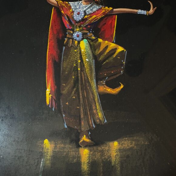 Vintage Gouache Original Painting Thai Dancer Signed Marken 17x12" Framed Art - Picture 5 of 11